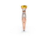 Rose gold Cushion Cut Yellow Sapphire Three-Stone Ring with Pavé Split Shank and Four-Prong Setting_38