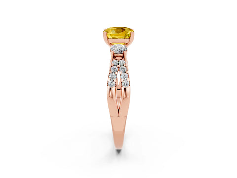 Rose gold Cushion Cut Yellow Sapphire Three-Stone Ring with Pavé Split Shank and Four-Prong Setting_38