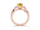 Rose gold Cushion Cut Yellow Sapphire Three-Stone Ring with Pavé Split Shank and Four-Prong Setting_39