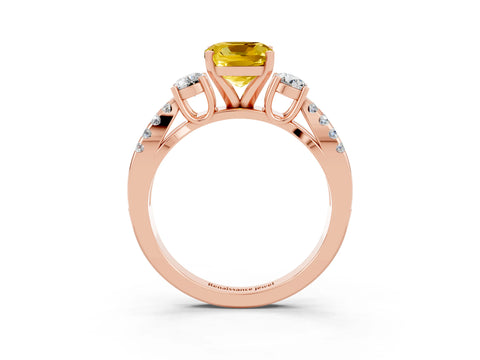 Rose gold Cushion Cut Yellow Sapphire Three-Stone Ring with Pavé Split Shank and Four-Prong Setting_39