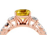 Rose gold Cushion Cut Yellow Sapphire Three-Stone Ring with Pavé Split Shank and Four-Prong Setting_40