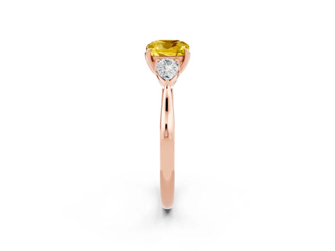 Rose gold Cushion Cut Yellow Sapphire Three-Stone Ring with Pear Side Stones and Four-Prong Setting_14