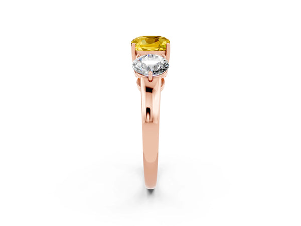 Rose gold Cushion Cut Yellow Sapphire Three-Stone Ring with Prong Setting and Classic Band