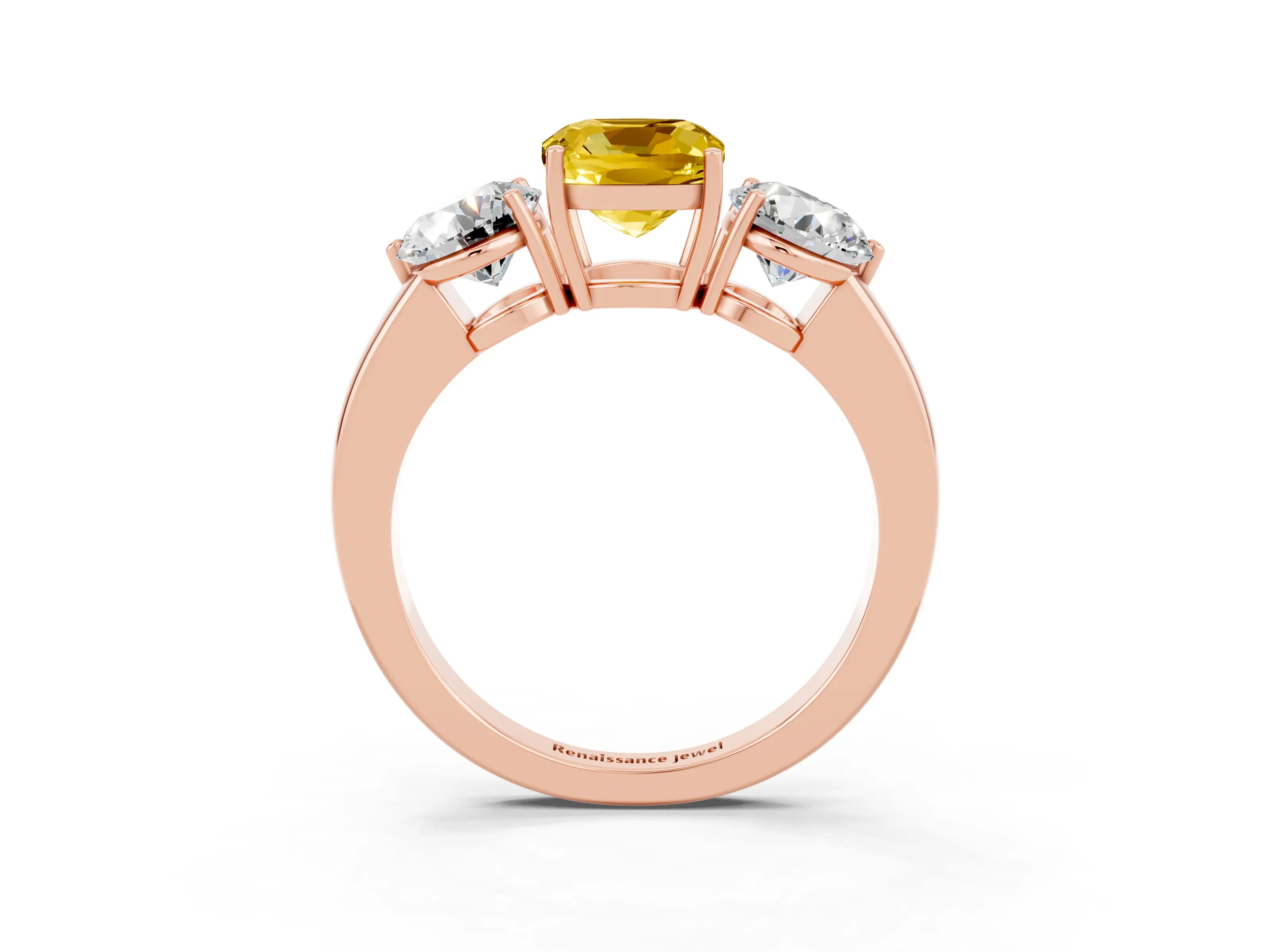 Rose gold Cushion Cut Yellow Sapphire Three-Stone Ring with Prong Setting and Classic Band_3