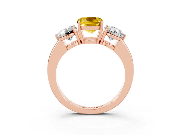 Rose gold Cushion Cut Yellow Sapphire Three-Stone Ring with Prong Setting and Classic Band