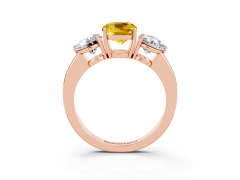 Rose gold Cushion Cut Yellow Sapphire Three-Stone Ring with Prong Setting and Classic Band_3