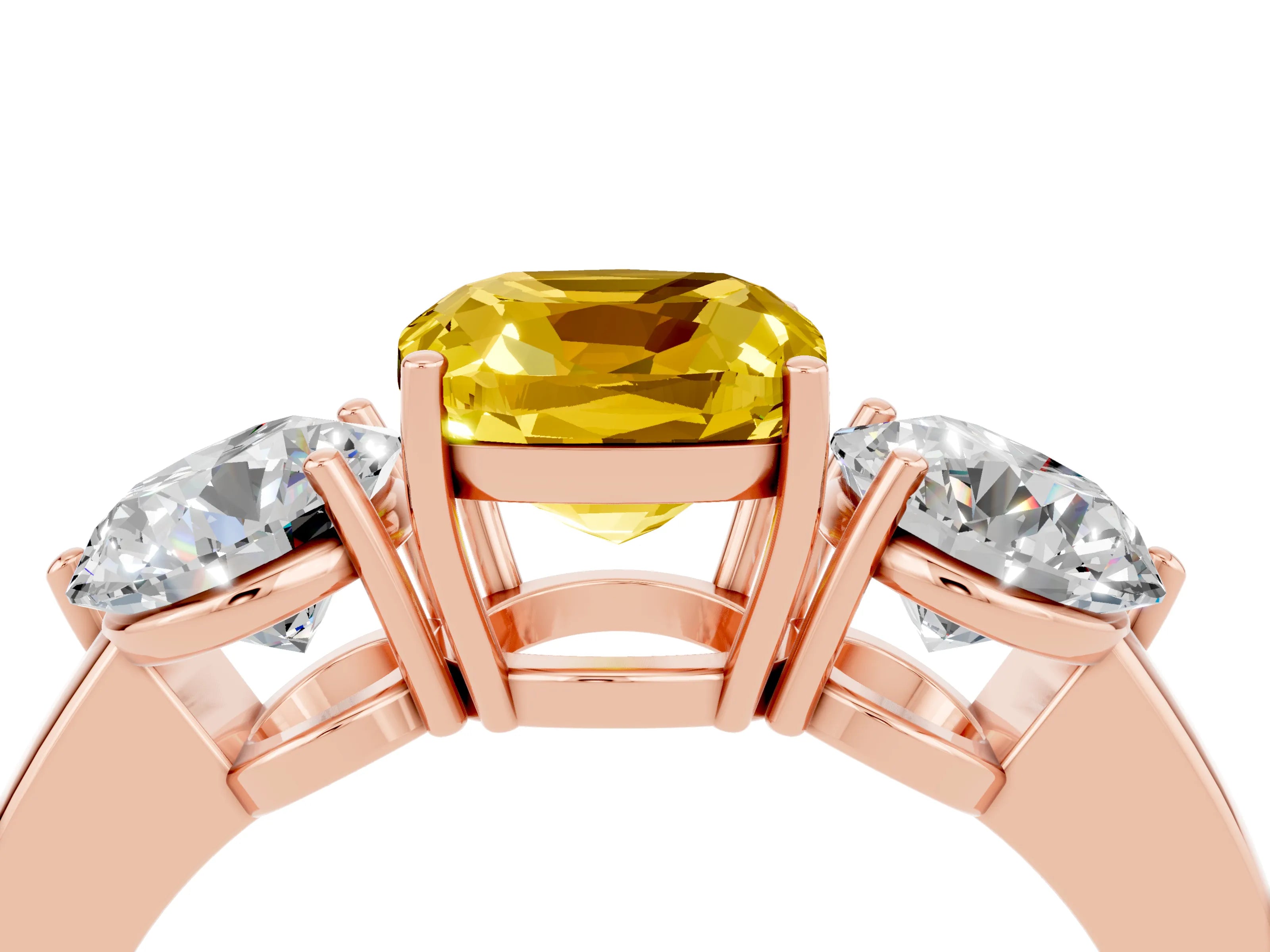 Rose gold Cushion Cut Yellow Sapphire Three-Stone Ring with Prong Setting and Classic Band_4