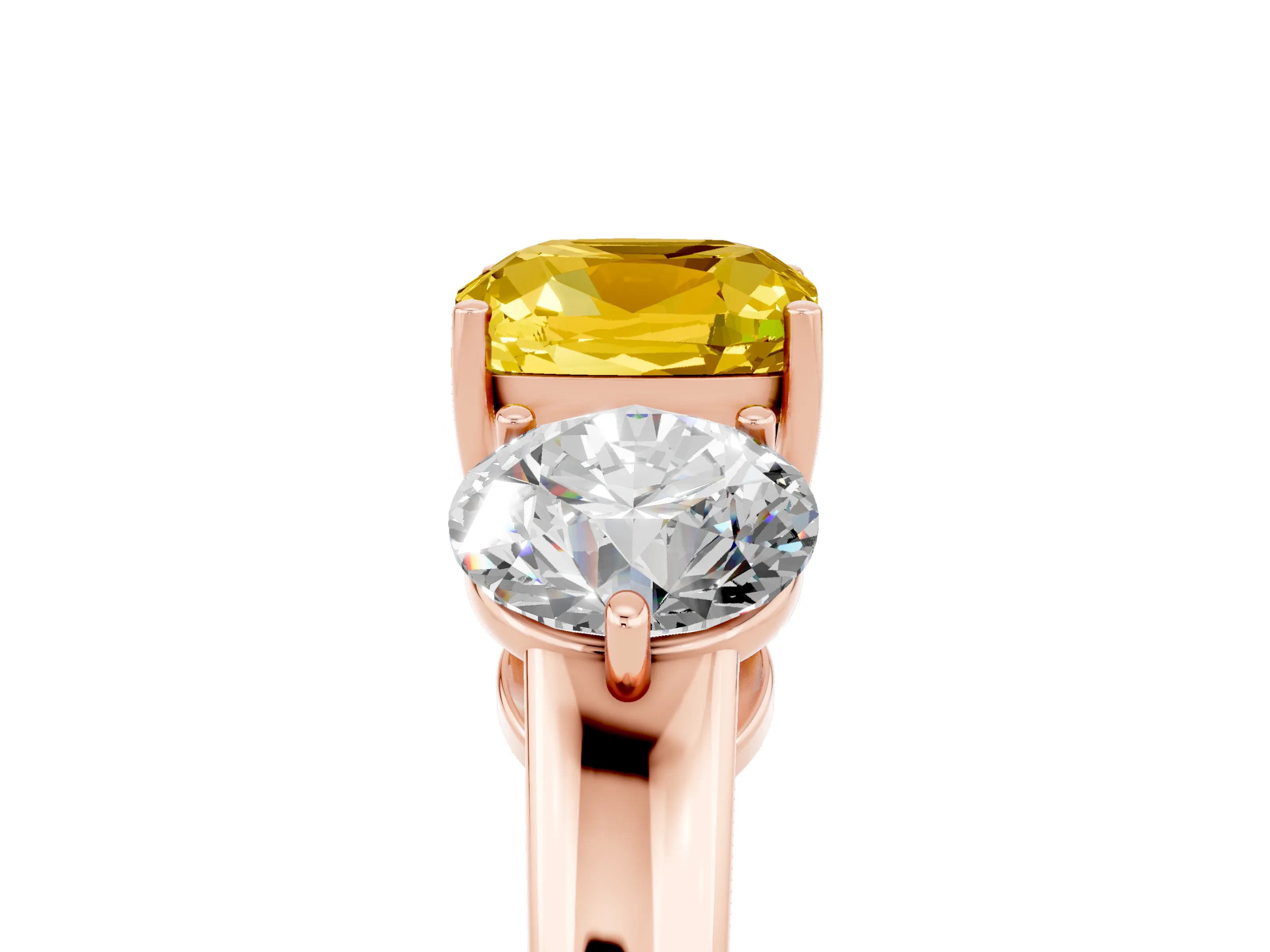 Rose gold Cushion Cut Yellow Sapphire Three-Stone Ring with Prong Setting and Classic Band_5