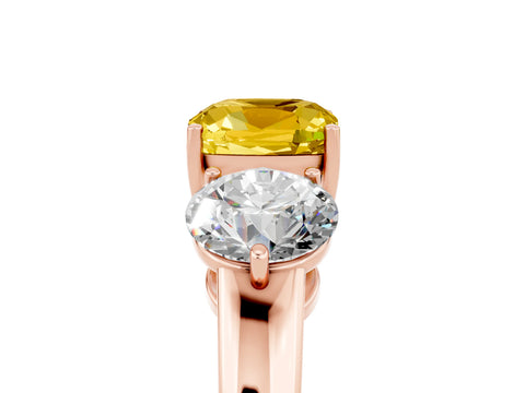 Rose gold Cushion Cut Yellow Sapphire Three-Stone Ring with Prong Setting and Classic Band_5
