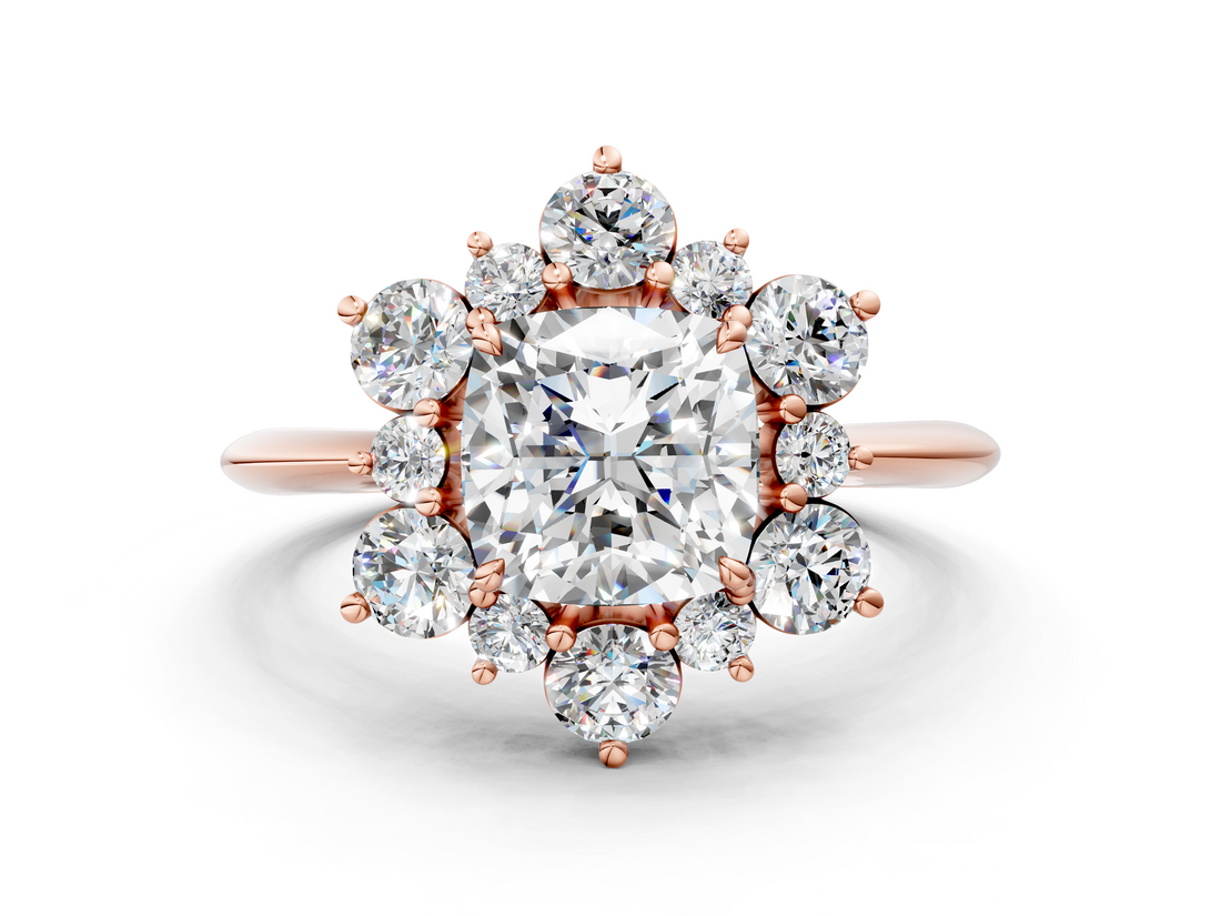 Rose gold Cushion Diamond Cluster Halo Ring with Solitaire Band and Four-Prong Setting_20