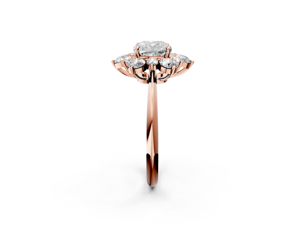 Rose gold Cushion Diamond Cluster Halo Ring with Solitaire Band and Four-Prong Setting