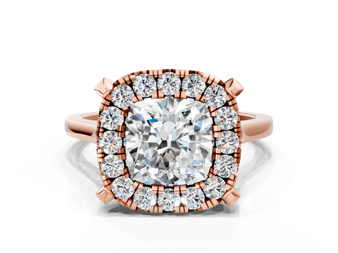 Rose gold Cushion Diamond Cluster Halo Solitaire with Four-Prong Setting_94