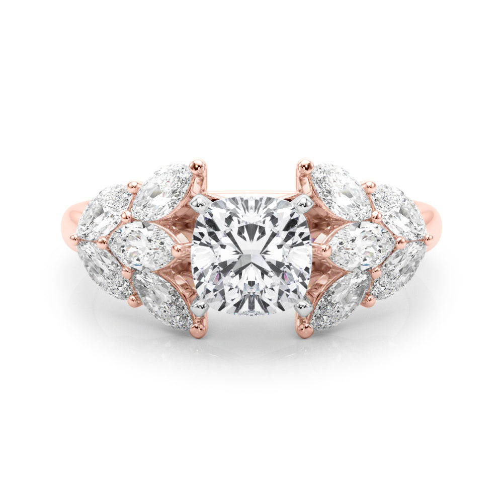 Rose gold Cushion Diamond Cluster Leaf Design Ring with Prong Setting 1
