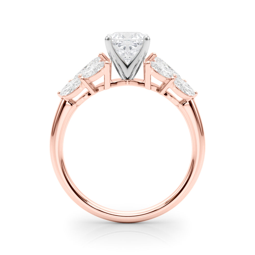 Rose gold Cushion Diamond Cluster Leaf Design Ring with Prong Setting 2