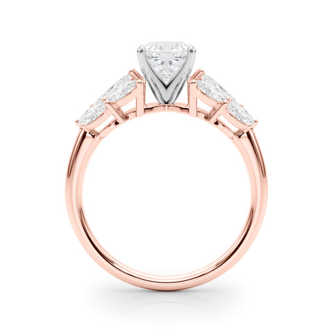 Rose gold Cushion Diamond Cluster Leaf Design Ring with Prong Setting 2