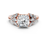 Rose gold Cushion Diamond Cluster Leaf Design Ring with Prong Setting_73