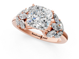 Rose gold Cushion Diamond Cluster Leaf Design Ring with Prong Setting_74