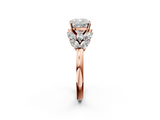Rose gold Cushion Diamond Cluster Leaf Design Ring with Prong Setting_75
