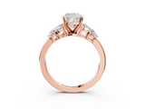 Rose gold Cushion Diamond Cluster Leaf Design Ring with Prong Setting_76