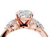 Rose gold Cushion Diamond Cluster Leaf Design Ring with Prong Setting_77