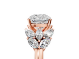 Rose gold Cushion Diamond Cluster Leaf Design Ring with Prong Setting_78