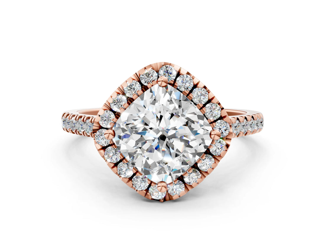 Rose gold Cushion Diamond Cushion Halo Ring with Pavé Band_15