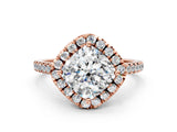Rose gold Cushion Diamond Cushion Halo Ring with Pavé Band_15