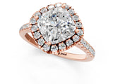 Rose gold Cushion Diamond Cushion Halo Ring with Pavé Band_16