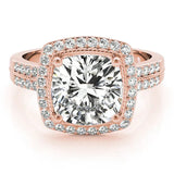 Rose gold Cushion Diamond Double Halo Ring with Split Shank and Four-Prong Setting 1