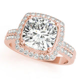 Rose gold Cushion Diamond Double Halo Ring with Split Shank and Four-Prong Setting