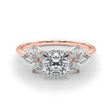 Rose gold Cushion Diamond Floral Cluster Ring with Marquise Side Stones and Six-Prong Solitaire Setting 1