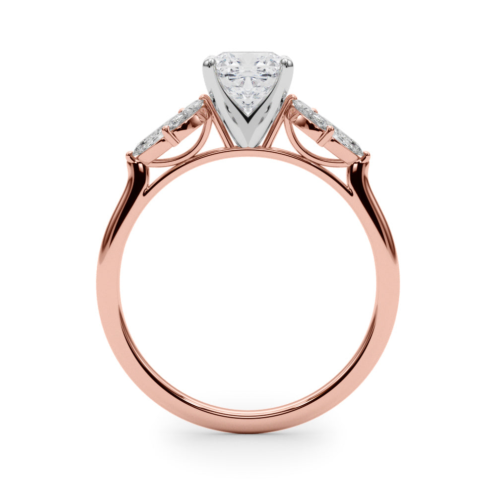 Rose gold Cushion Diamond Floral Cluster Ring with Marquise Side Stones and Six-Prong Solitaire Setting 2