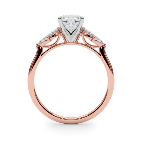 Rose gold Cushion Diamond Floral Cluster Ring with Marquise Side Stones and Six-Prong Solitaire Setting 2