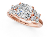 Rose gold Cushion Diamond Floral Cluster Ring with Solitaire Band and Prong Setting_84