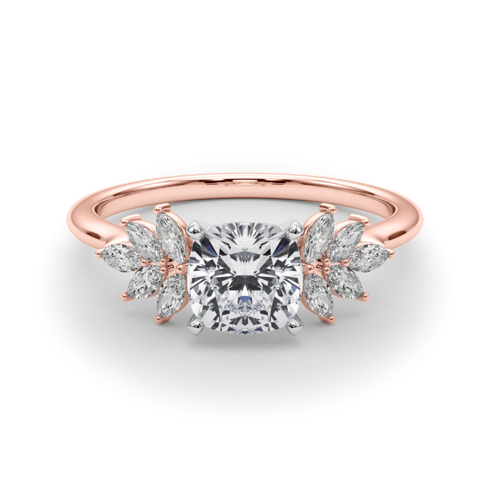 Rose gold Cushion Diamond Floral Side Stone Solitaire with Marquise Accents and Four-Prong Setting 1