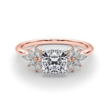 Rose gold Cushion Diamond Floral Side Stone Solitaire with Marquise Accents and Four-Prong Setting 1