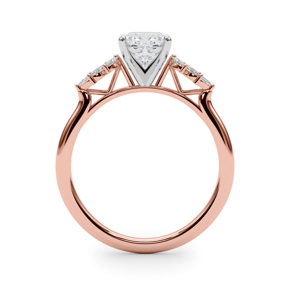 Rose gold Cushion Diamond Floral Side Stone Solitaire with Marquise Accents and Four-Prong Setting 2