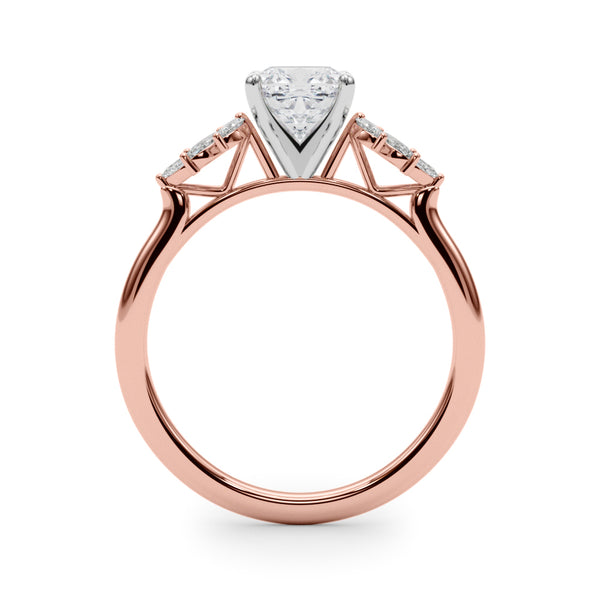 Rose gold Cushion Diamond Floral Side Stone Solitaire with Marquise Accents and Four-Prong Setting