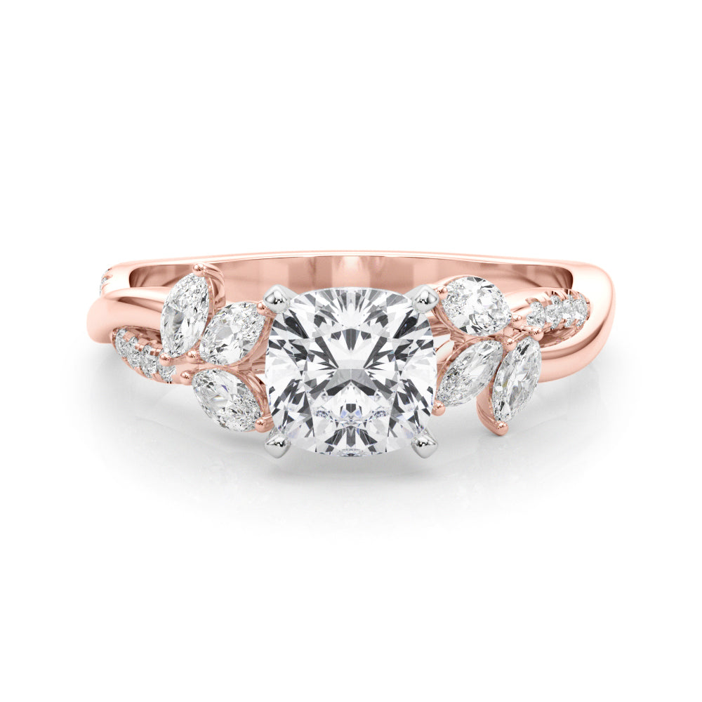 Rose gold Cushion Diamond Floral Vine Solitaire Engagement Ring 1