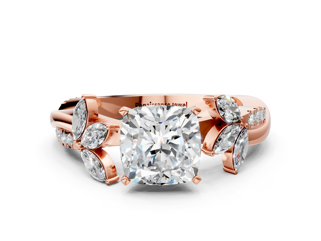 Rose gold Cushion Diamond Floral Vine Solitaire Engagement Ring_25
