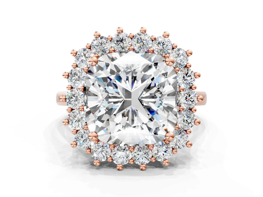 Rose gold Cushion Diamond Halo Engagement Ring with Round Diamond Accents
