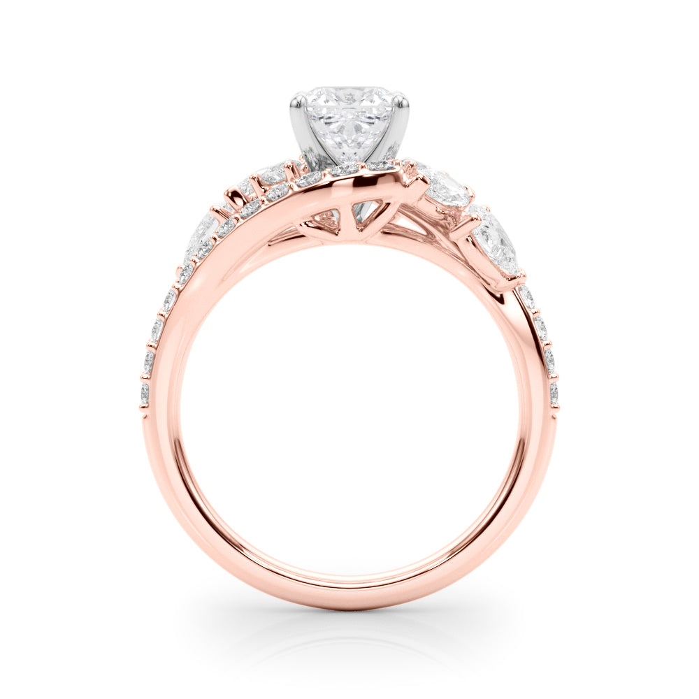 Rose gold Cushion Diamond Halo Ring with Marquise and Pavé Band in Prong Setting 2