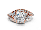 Rose gold Cushion Diamond Halo Ring with Marquise and Pavé Band in Prong Setting_71