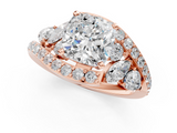 Rose gold Cushion Diamond Halo Ring with Marquise and Pavé Band in Prong Setting_72