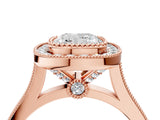 Rose gold Cushion Diamond Halo Ring with Milgrain Frame and Pavé Band 4