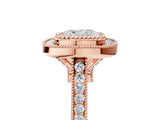Rose gold Cushion Diamond Halo Ring with Milgrain Frame and Pavé Band 5