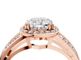 Rose gold Cushion Diamond Halo Ring with Split Shank Pavé Band and Four-Prong Setting_10