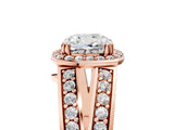 Rose gold Cushion Diamond Halo Ring with Split Shank Pavé Band and Four-Prong Setting_11