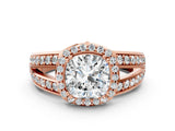 Rose gold Cushion Diamond Halo Ring with Split Shank Pavé Band and Four-Prong Setting_6