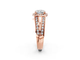 Rose gold Cushion Diamond Halo Ring with Split Shank Pavé Band and Four-Prong Setting_8